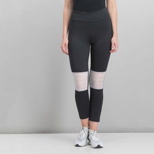 Tahari Sport Black Leggings w/ White Mesh Stripe